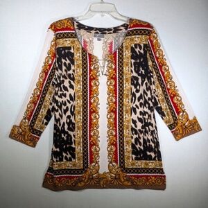 JM Collection Leopard Scarf Print Top M